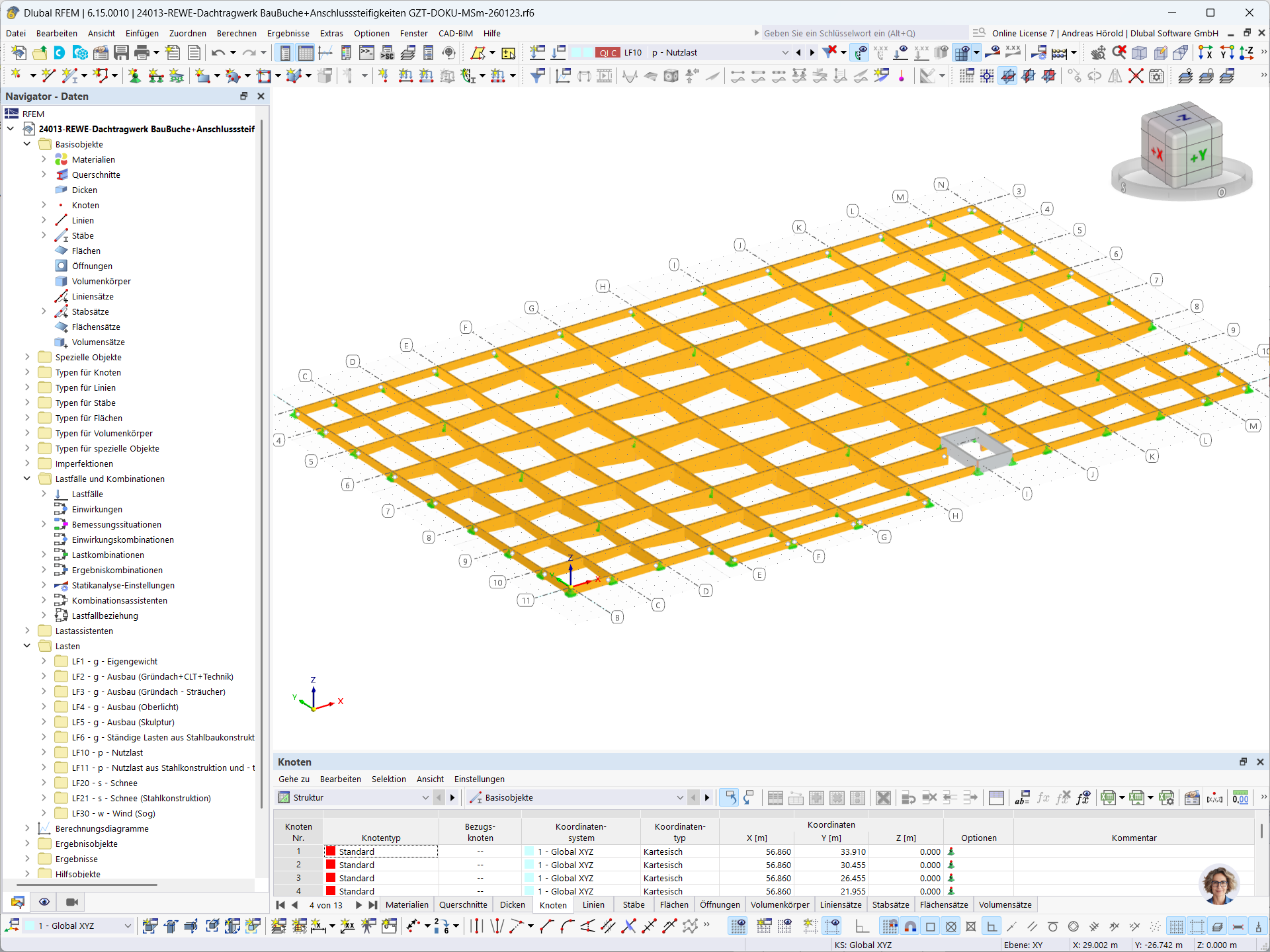 RFEM-Model des Dachtragwerkes aus Holz | © B+G