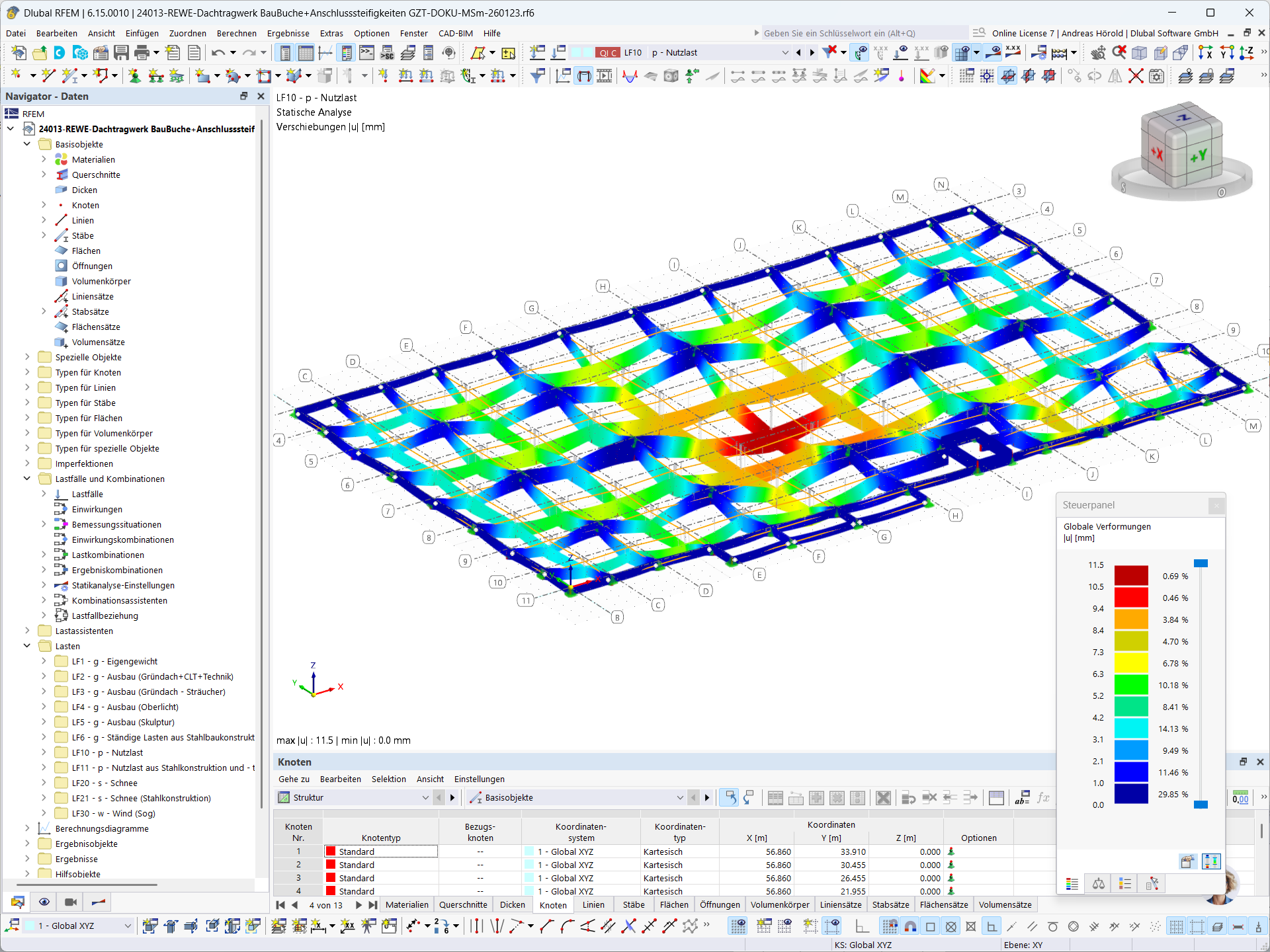 Verformungsbild des Dachtragwerkes aus Holz in RFEM | © B+G