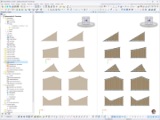 Balkenscheibe in RFEM mit Dreiecks-, Trapez- und Fünfeck-Geometrien als Fläche und mit automatischer Stabauflösung für die Finite-Elemente-Berechnung.