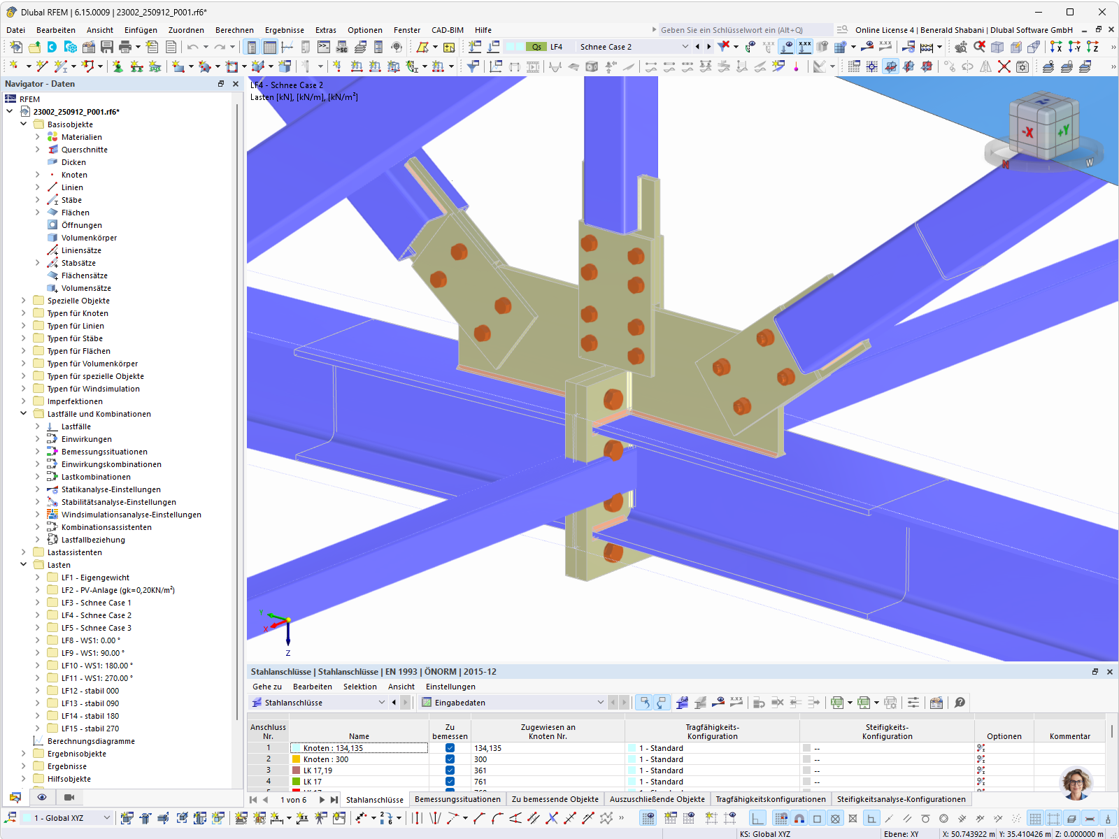 Detailansicht einer Stahlverbindung mit verschraubten Anschlussblechen in RFEM