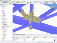 Detailansicht einer Stahlverbindung mit verschraubten Anschlussblechen in RFEM