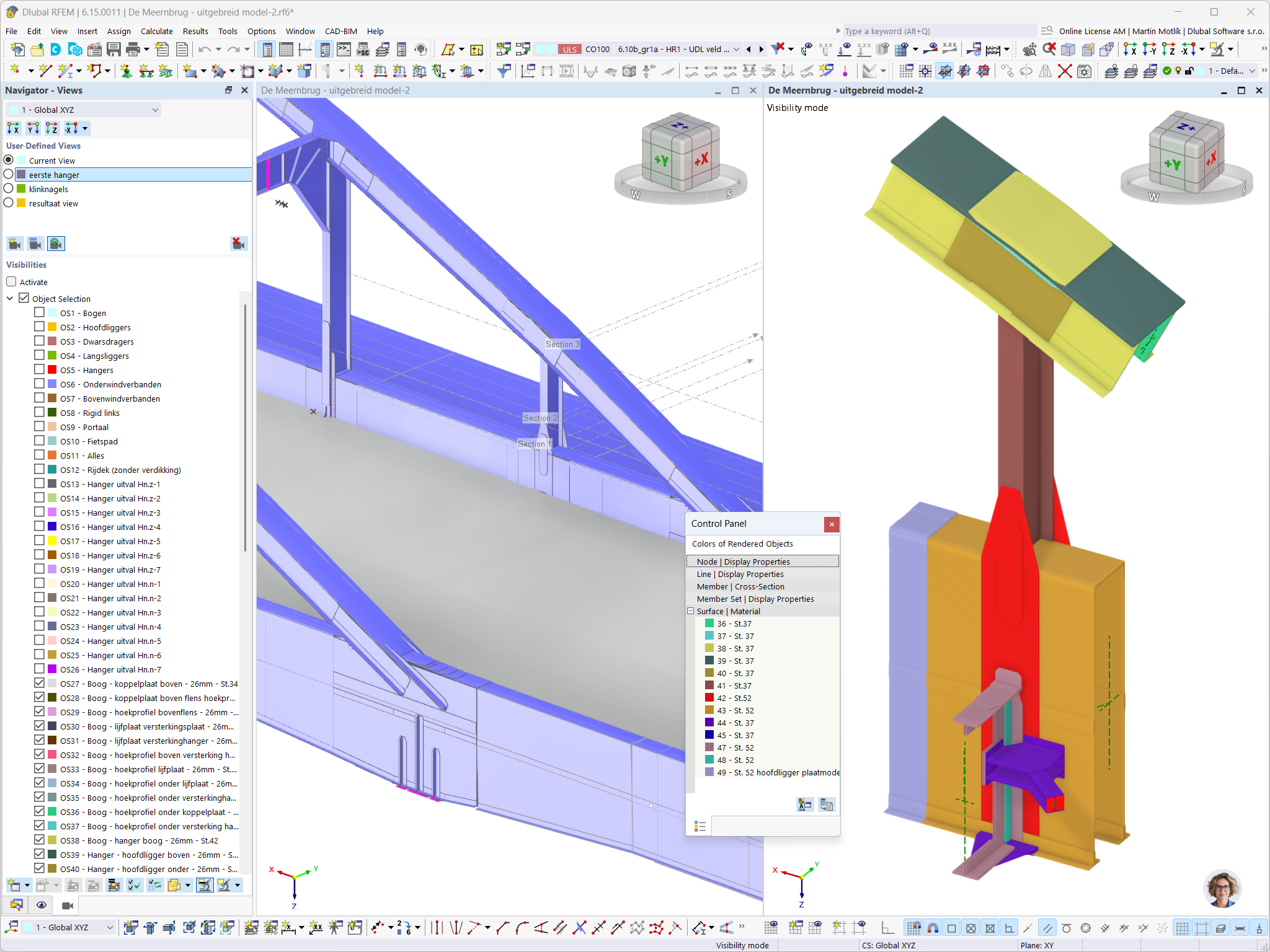 Detailliertes Teilmodell eines genieteten Hängeranschlusses, aufgebaut aus Plattenelementen in RFEM