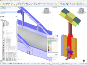 Detailliertes Teilmodell eines genieteten Hängeranschlusses, aufgebaut aus Plattenelementen in RFEM
