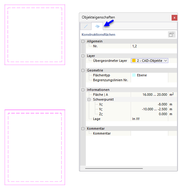 Konstruktionsflächen einem Layer zuweisen