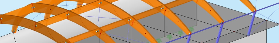 RFEM FEM Structural Analysis Software | Model of Timber-Steel-Reinforced Concrete Hall