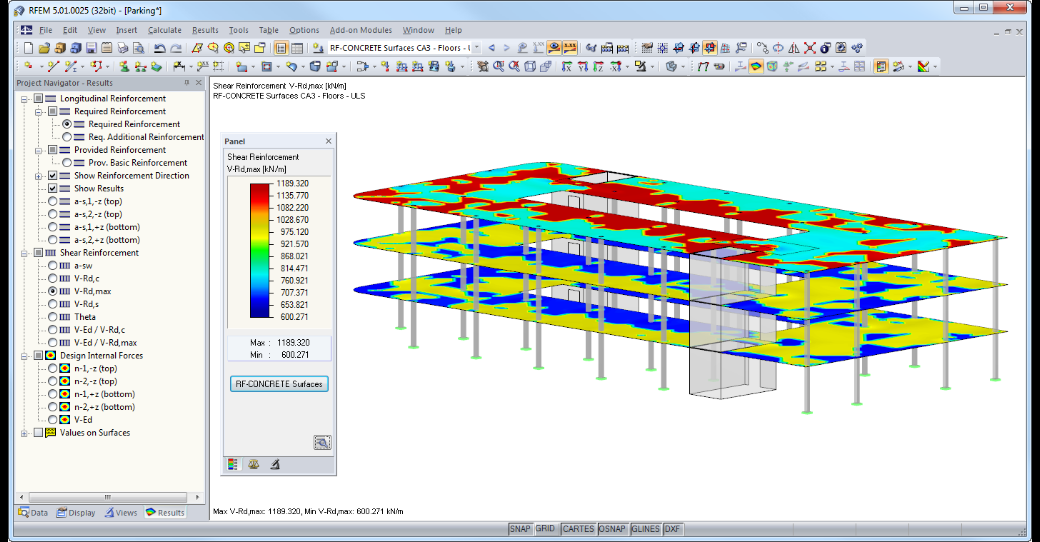 RF-CONCRETE Surfaces - Graphical Results Output for Complete Structural Model
