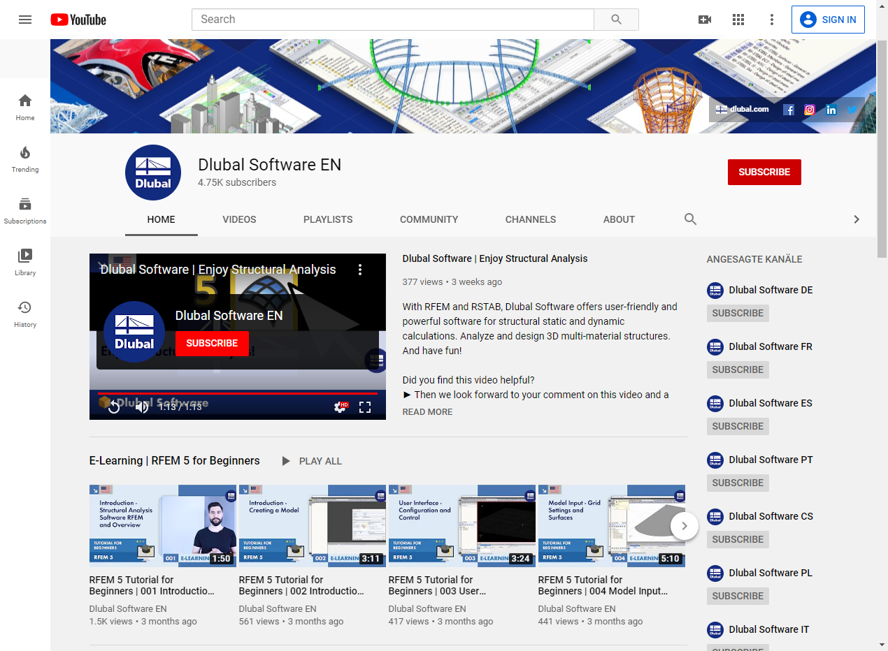 Dlubal YouTube Channel with Detailed Technical Webinars on Various Structural Topics