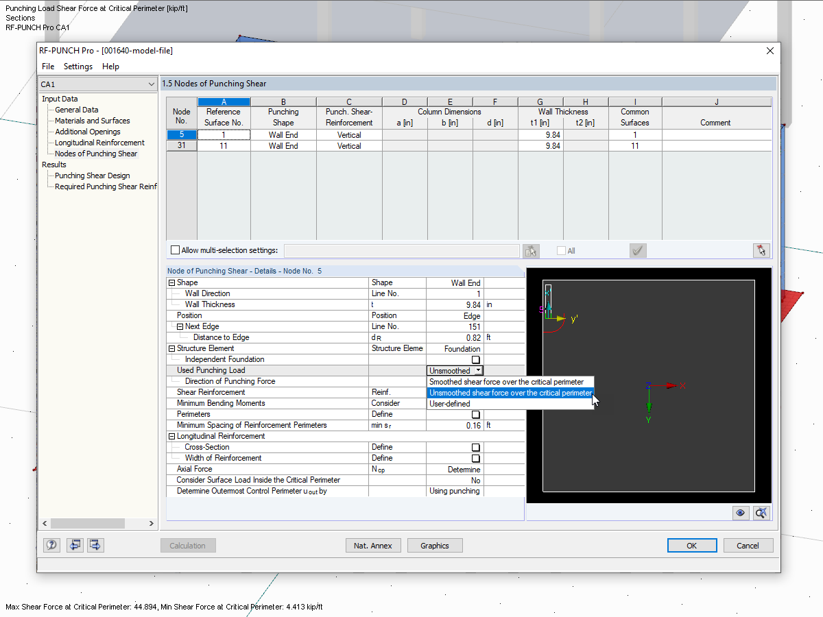 Window 1.5 in RF-PUNCH Pro with Settings for Determining Punching Load