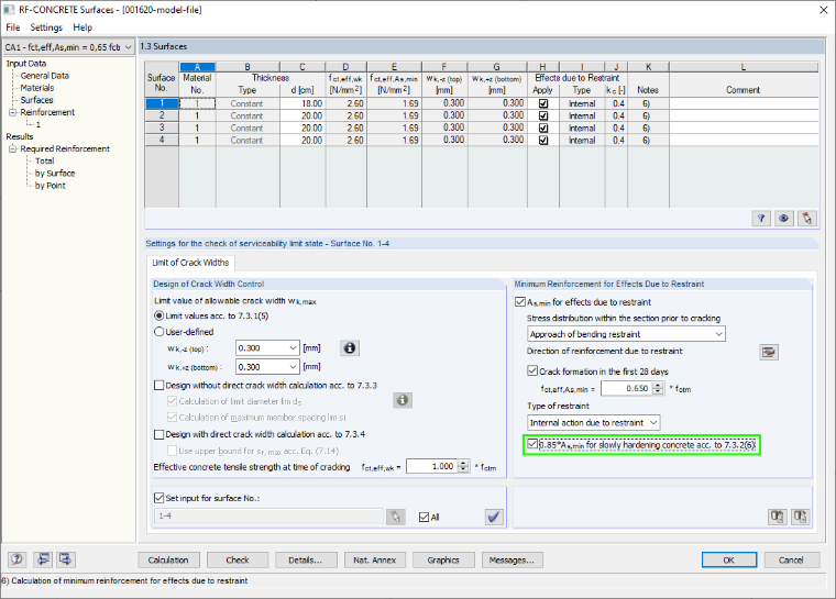 Checkbox for Slow-Hardening Concrete