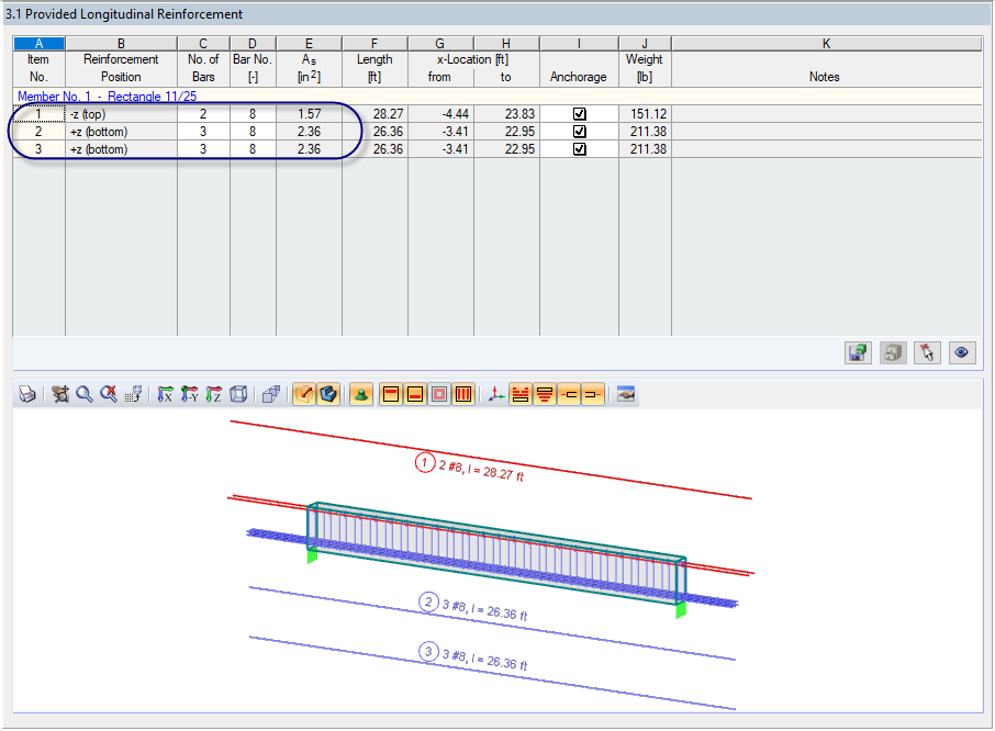 Tension and Compression Reinforcement RFEM Diagram