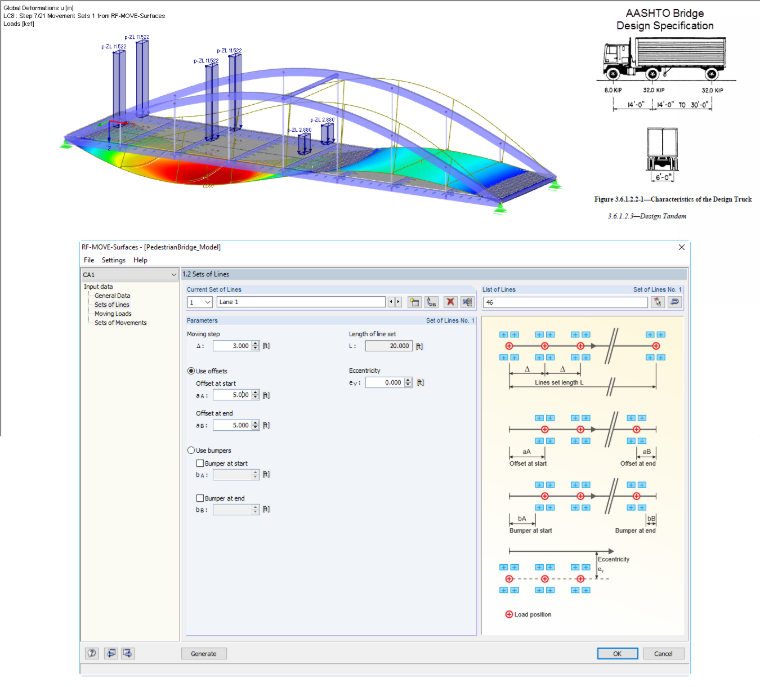 Generated Moving Load Cases from RF-MOVE Surfaces on RFEM Model