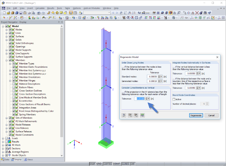 "Regenerate Model" Dialog Box and Result