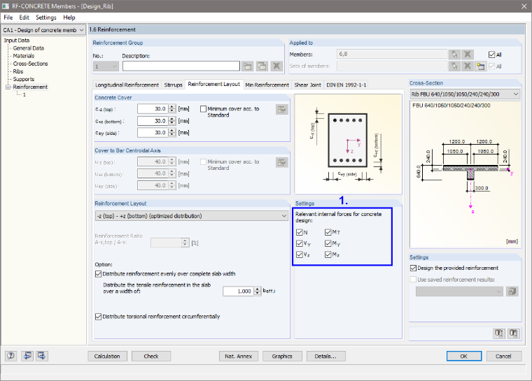 Window 1.6 in RF-CONCRETE Members: Control of Internal Forces to be Considered