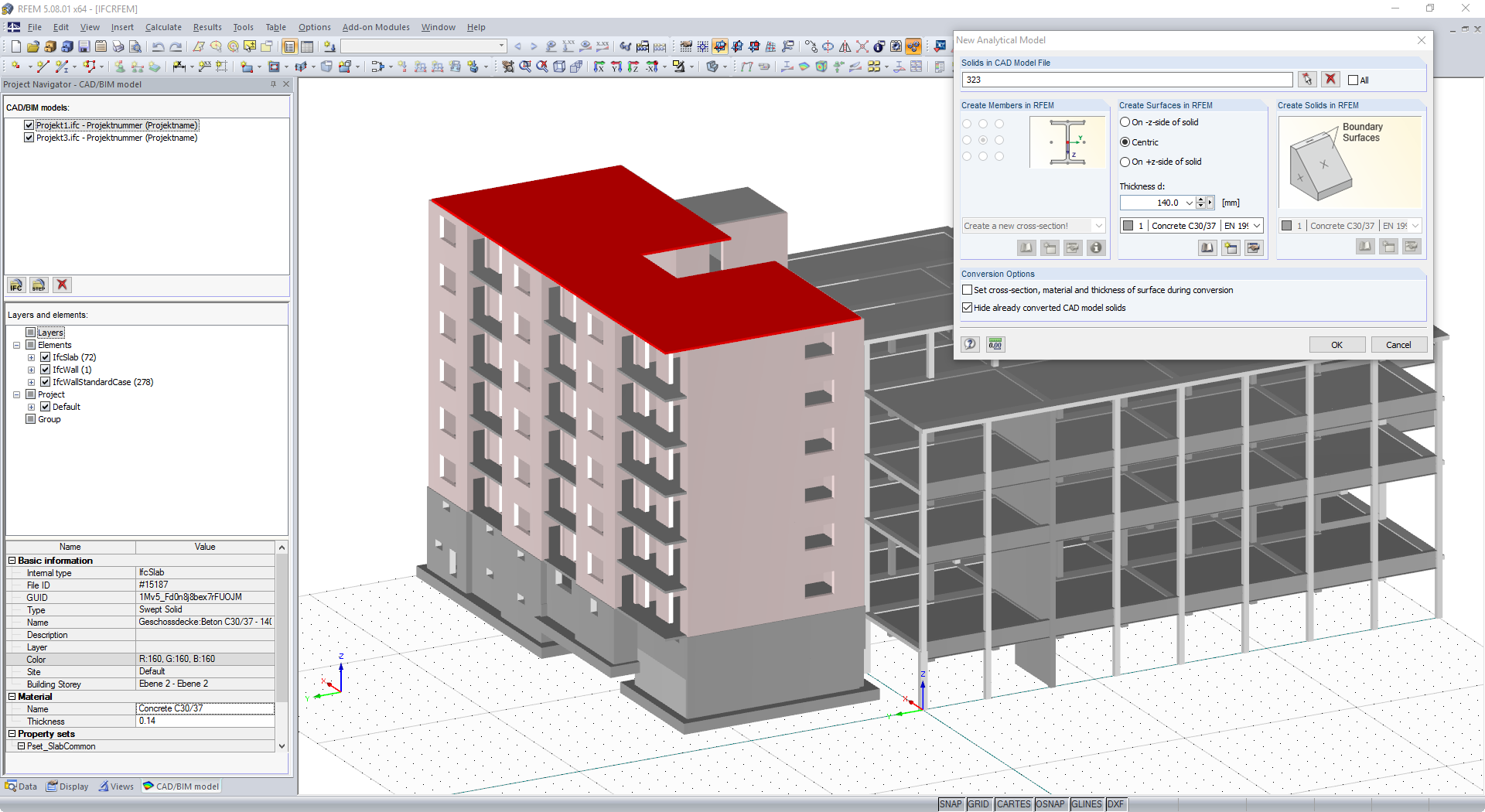 IFC Coordination View Models in RFEM, Visualization and Selective Conversion into Native, Intelligent RFEM Object