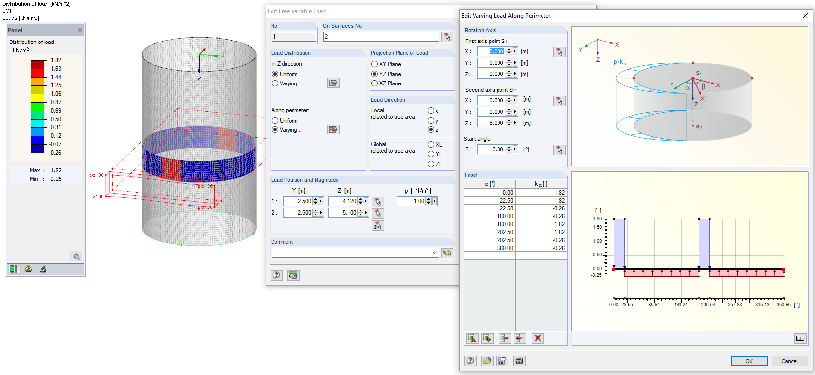Load Input in RFEM for Partial Surface Load for Load Case Filling (z = 4.61 m)