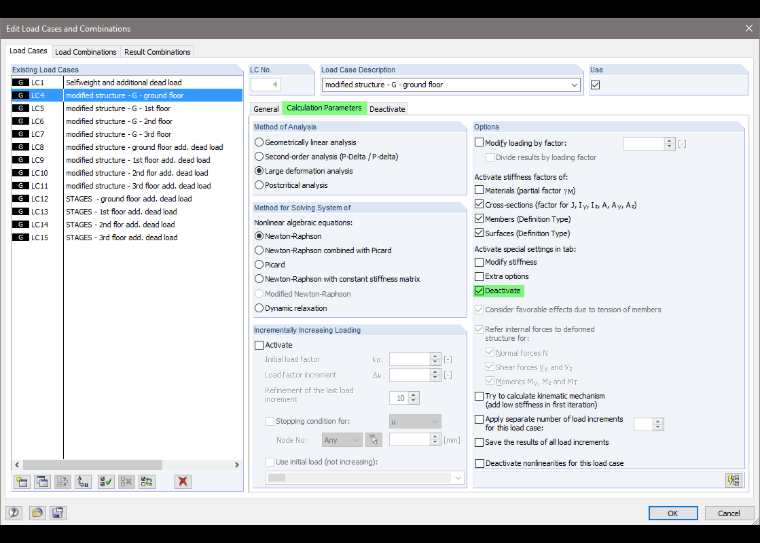 Load Case Calculation Parameters 