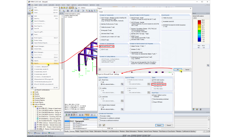 Exporting Results of Selected Objects
