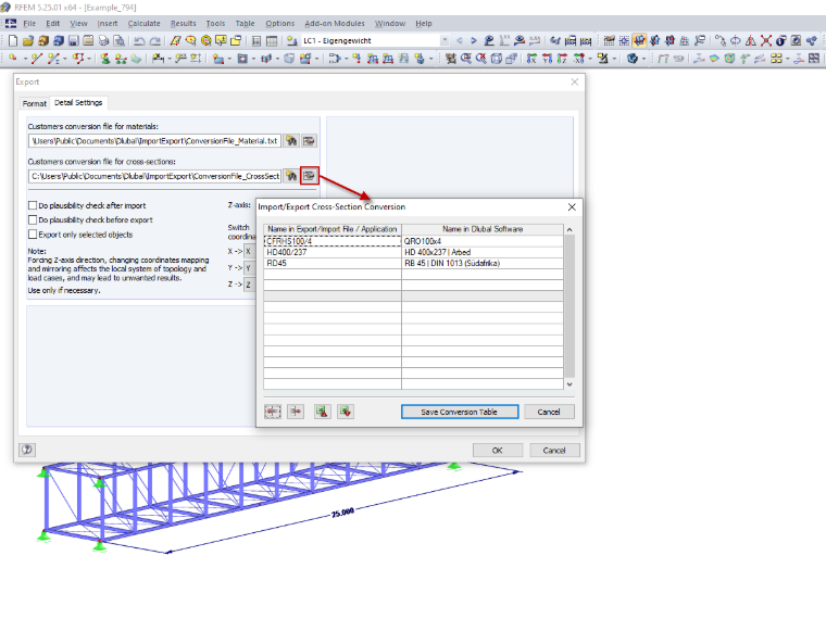 Simplified Import and Export via Conversion File