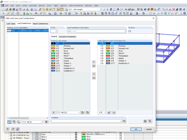Editing Load Cases and Combinations