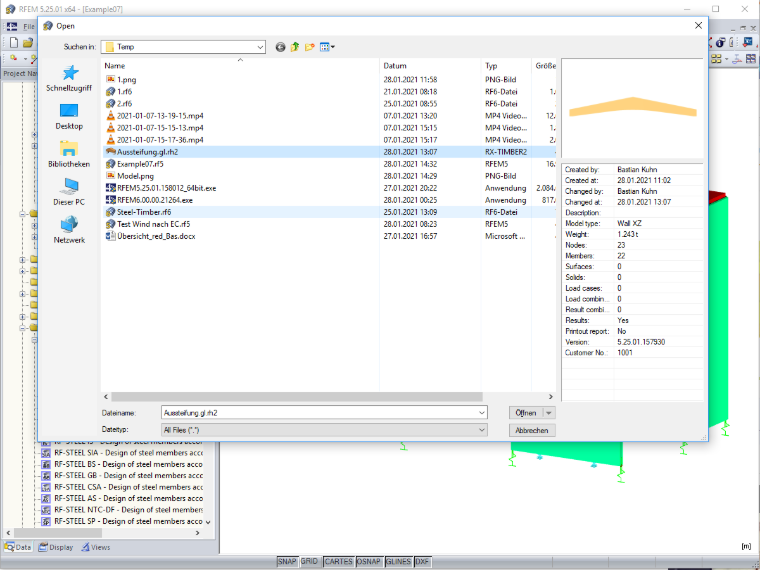 Opening RX-TIMBER Model in RFEM 5 or RSTAB 8