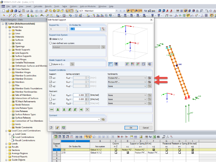 Defining Nonlinearity of Support Conditions at Nodal Supports