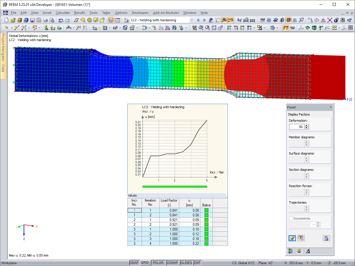 Deformations and Calculation Diagram for Load Increase in Solid Model