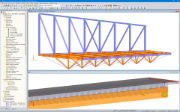 3D Models in RFEM: Zipper Trusses with Adjacent Steel Trusses (Top) and Timber-Concrete Composite Section Trusses with Modeled Steel Connectors (Bottom) (© Equilibrium Consulting Inc.)
