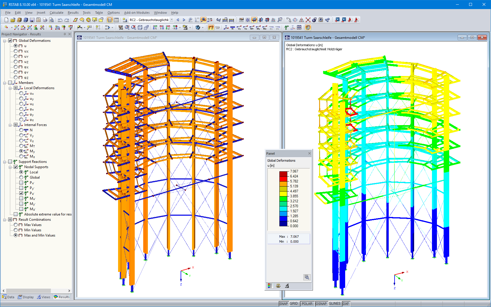 3D Model and Deformation of Lookout Tower in RSTAB (© WIEHAG GmbH)