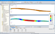 Model and First Mode Shape of Pedestrian and Cycling Bridge in RFEM (© IB Miebach)