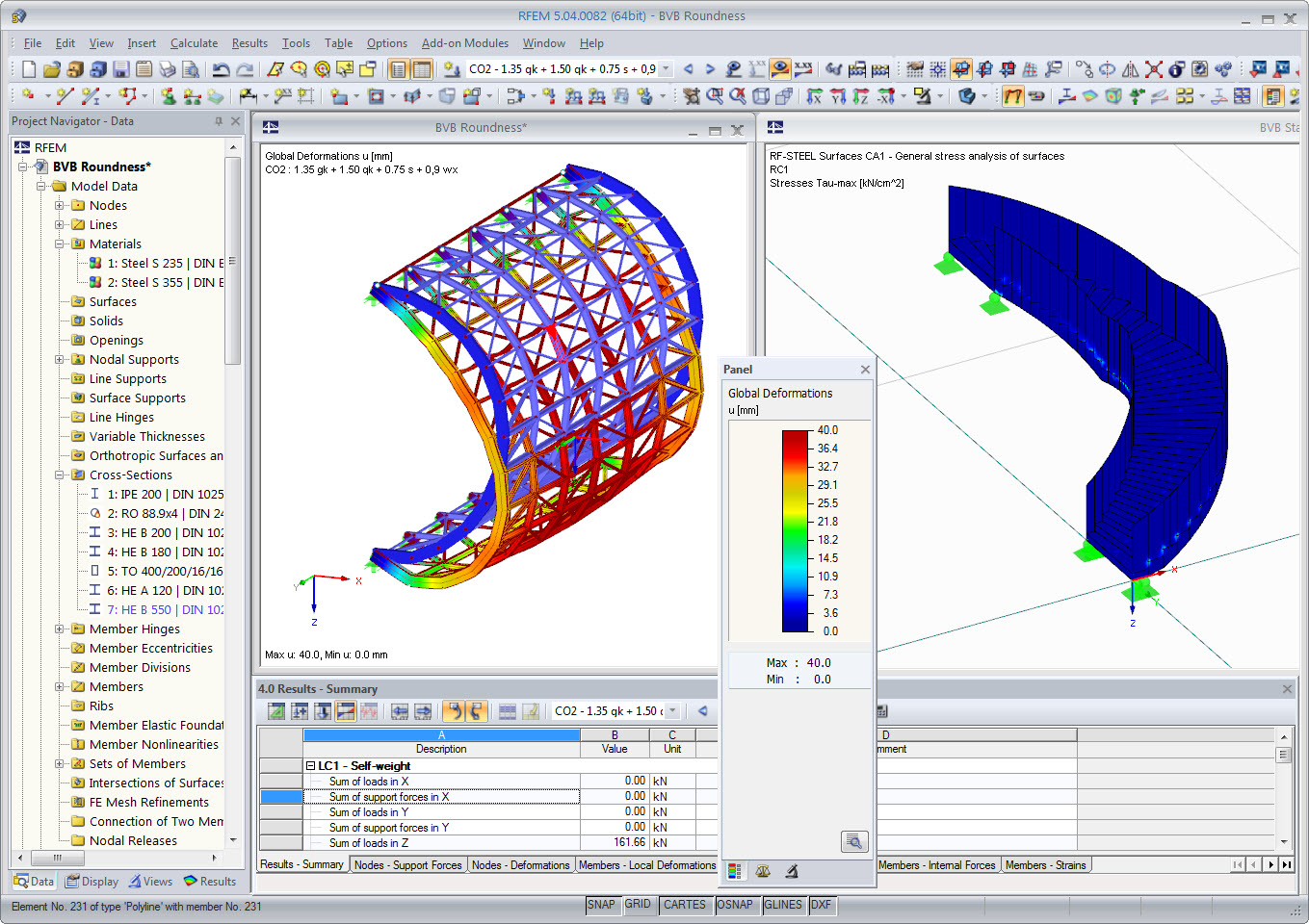 Models of Rounding and Stairway with Results in RFEM (© osd GmbH & Co. KG)