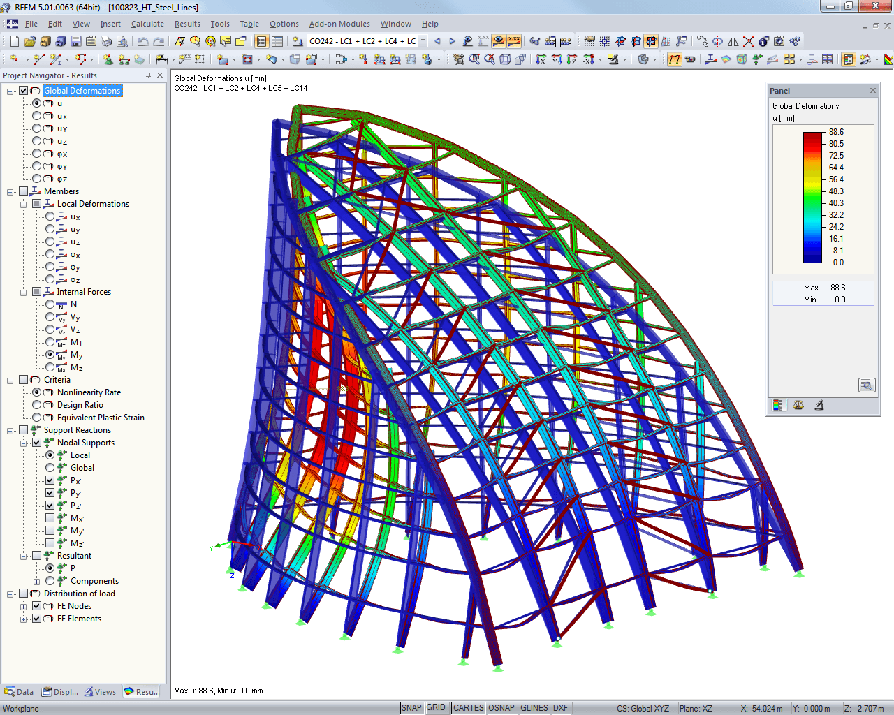 Structural Model Showing Deformation of Tower Spire in RFEM (© Werner Sobek Stuttgart)