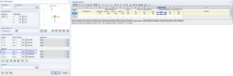 Dialog Box/Table "Nodal Supports"