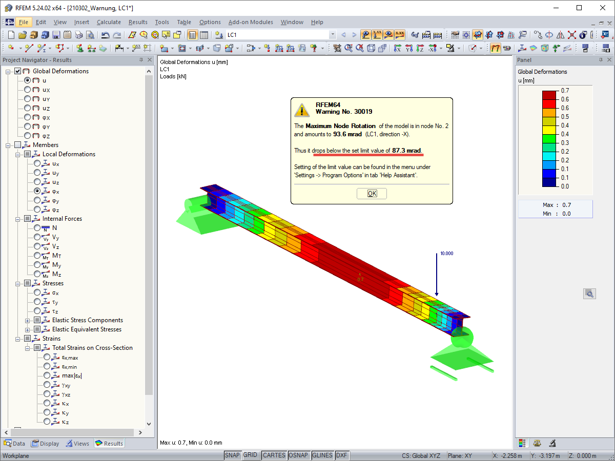 Warning in RFEM
