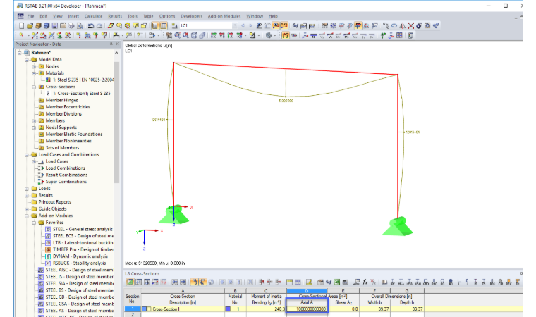 Manually Defined Cross-Sectional Area and Deformations