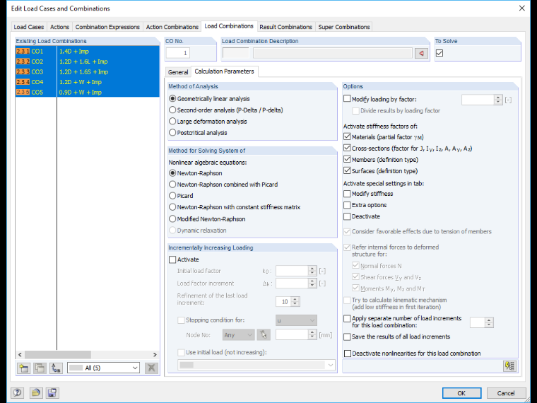 Changing Method of Analysis for Selected Load Combinations