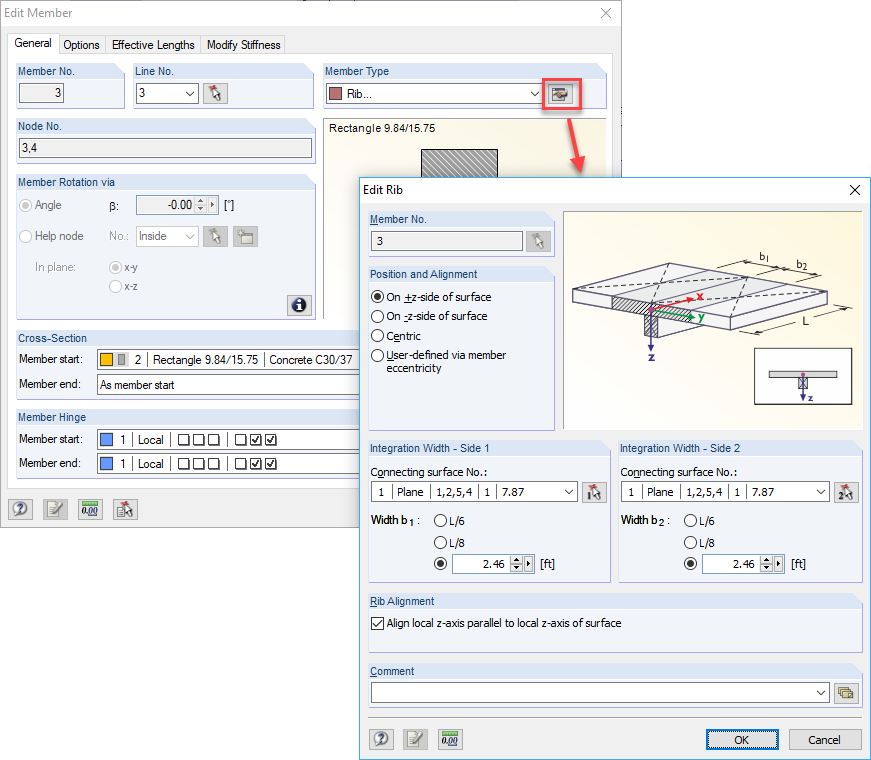 Rib with Integration Widths
