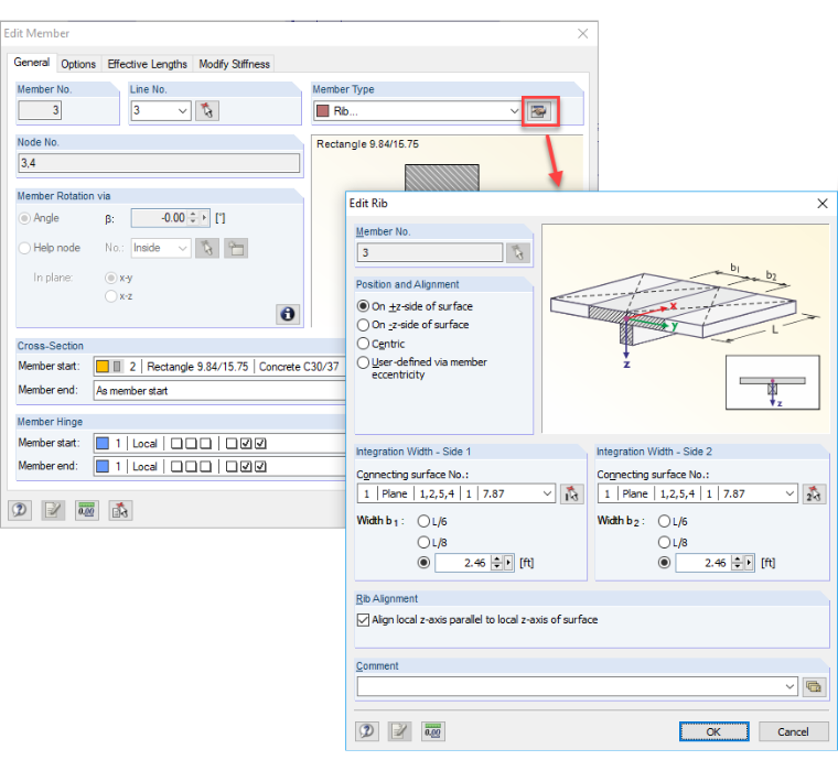Rib with Integration Widths