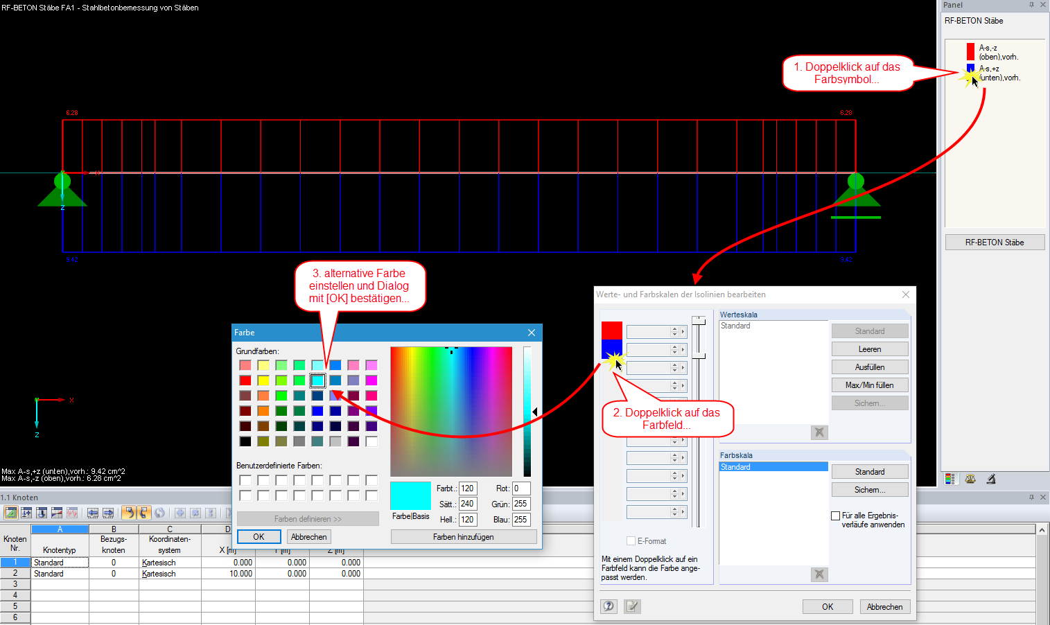 Color adjustment for result diagrams in RF-CONCRETE Members to visually differentiate calculation results.