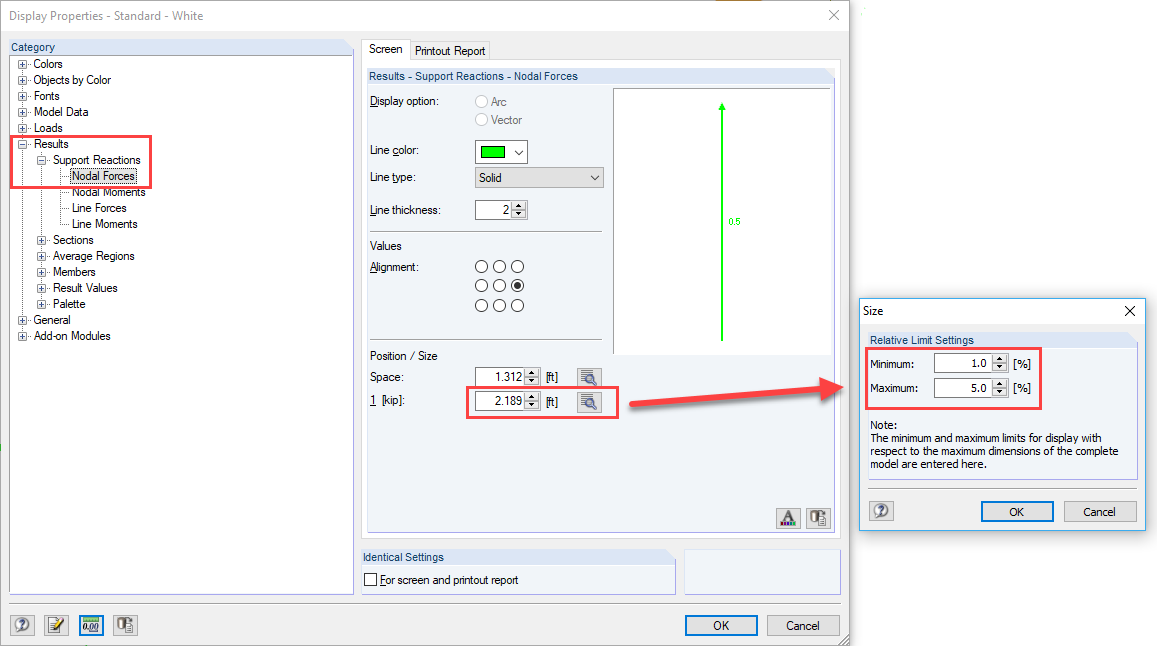 Modifying Relative Limit Settings for Nodal Forces