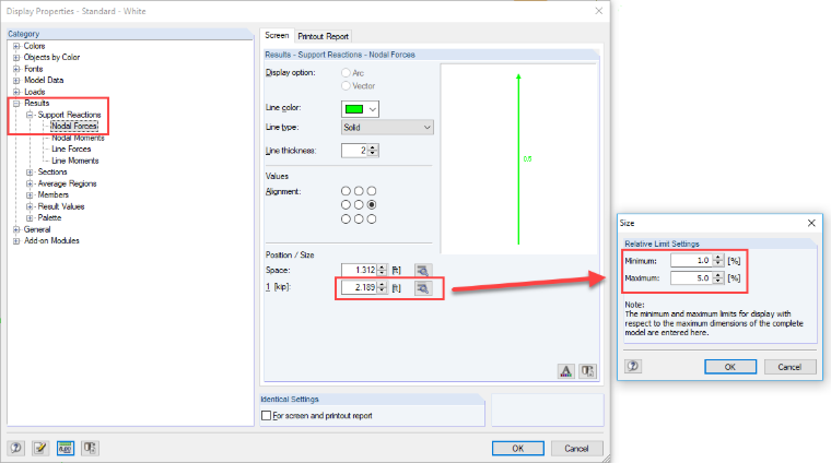 Modifying Relative Limit Settings for Nodal Forces