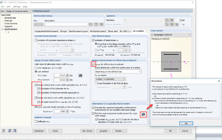 Settings for Determination of Longitudinal Reinforcement