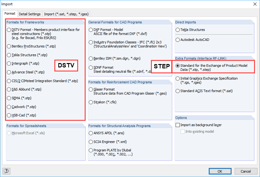 Import Options in RFEM