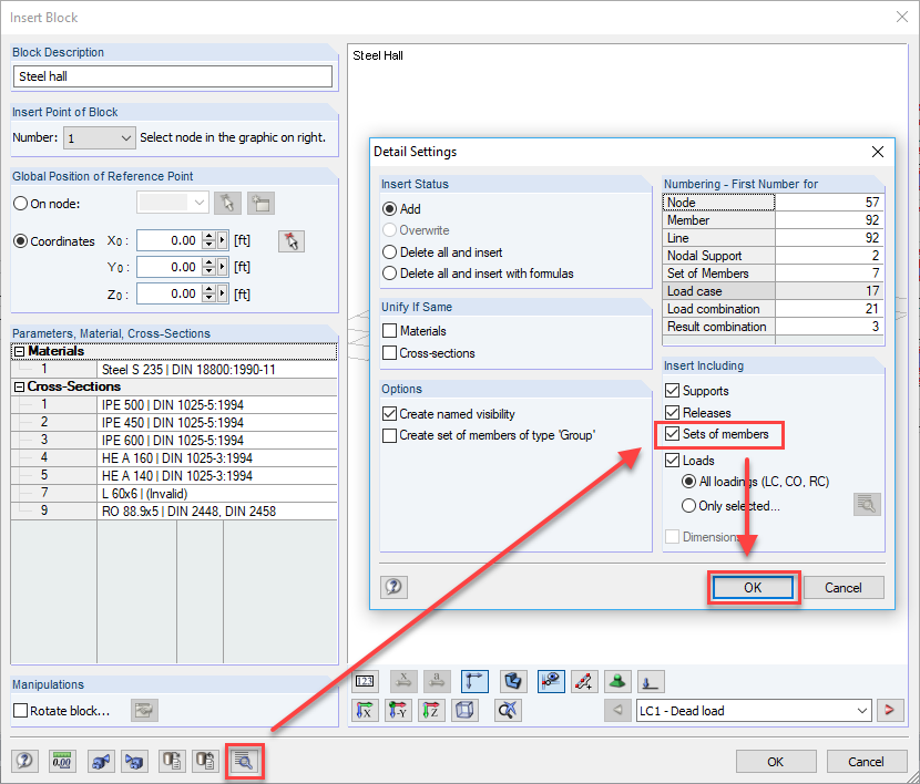 Detail Settings: Insert Including Sets of Members