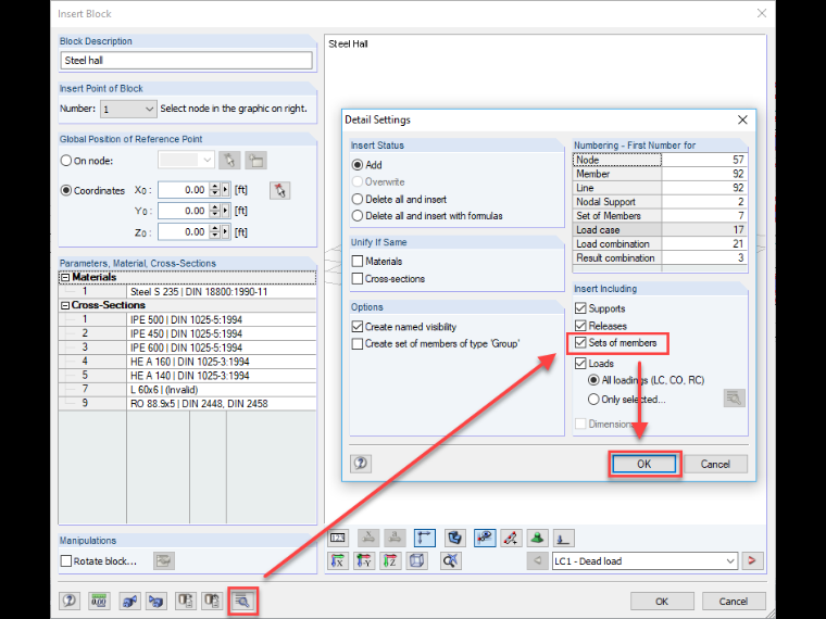 Detail Settings: Insert Including Sets of Members