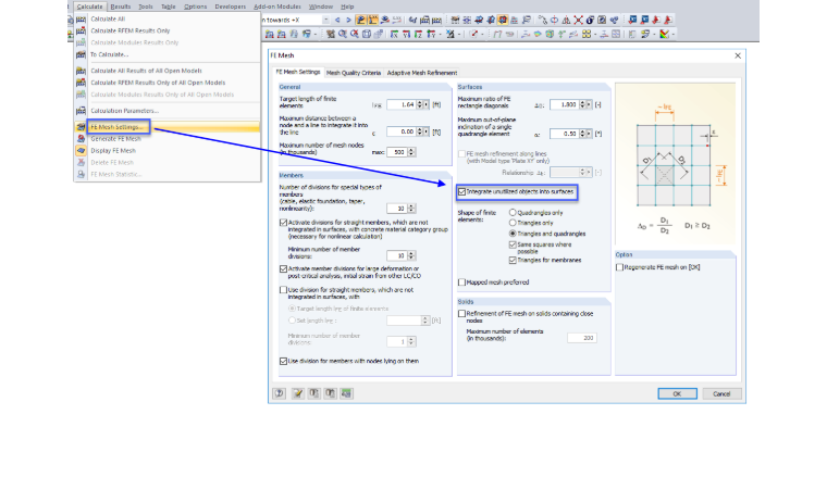 Option "Integrate Unutilized Objects into Surfaces"