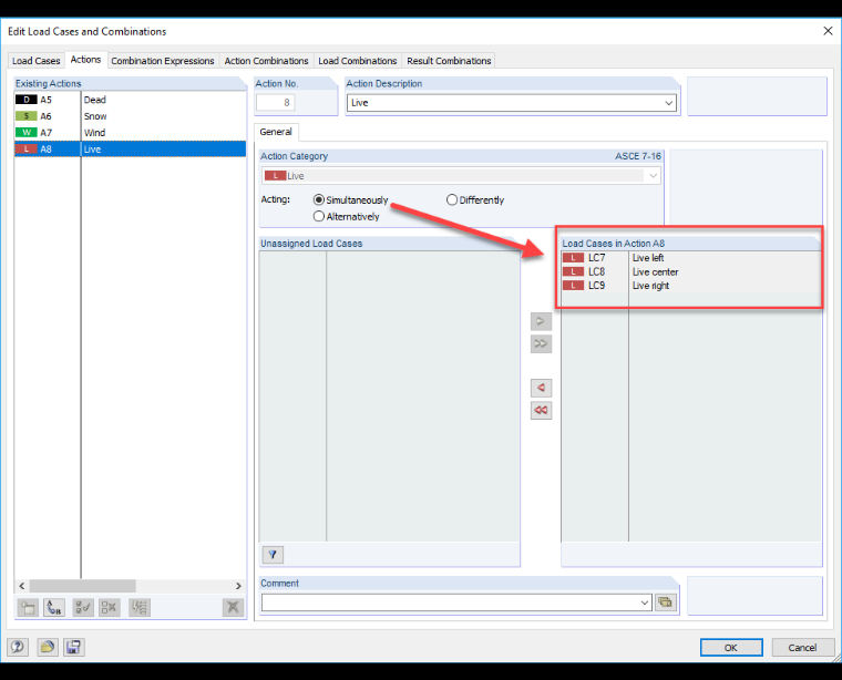Simultaneous Action of Load Cases