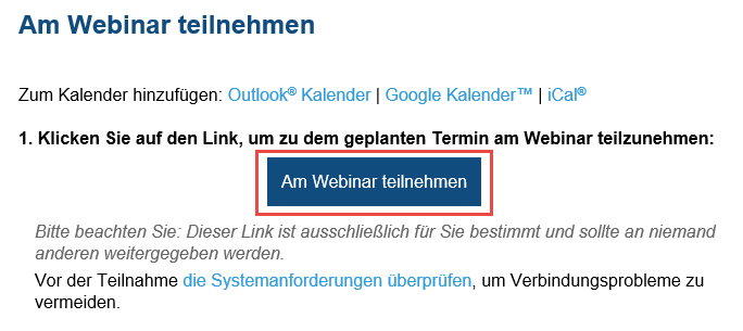 Registration Link in Confirmation Email