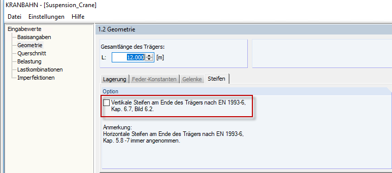 Deactivating Option "Vertical Stiffeners at End of Girder"