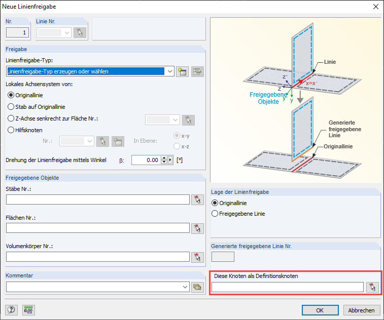 Dialog Box "New Line Release" 