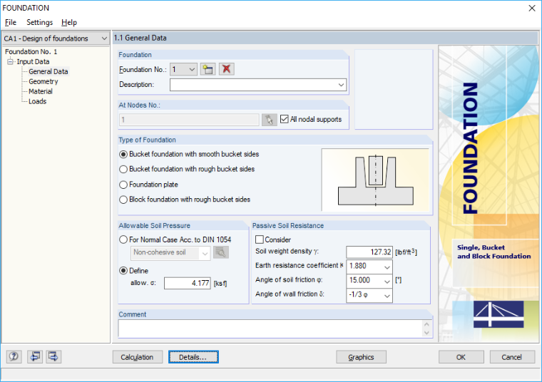 Dialog Box 1.1 General Data in FOUNDATION